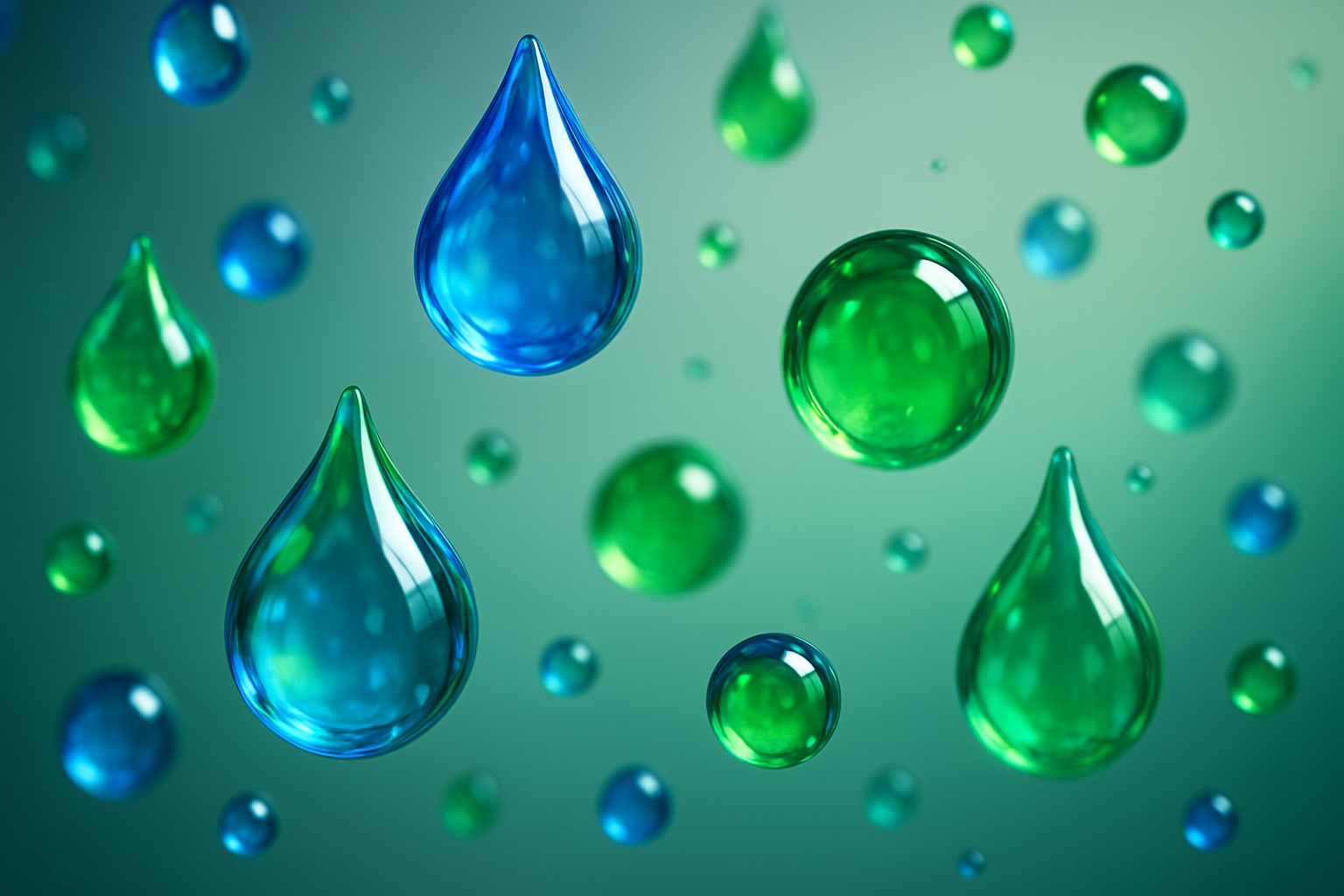 BLUE AND GREEN WATER DROPS